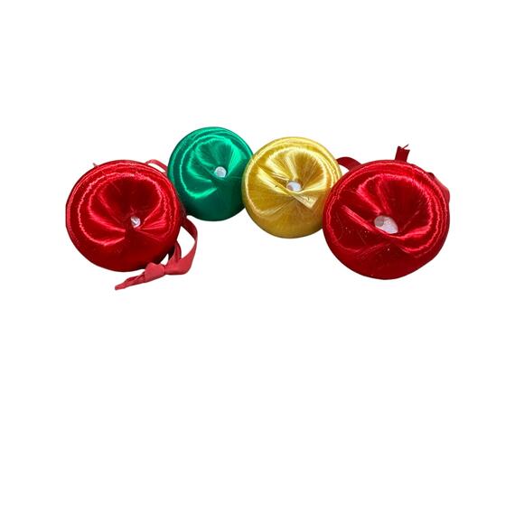 Nostalgic VTG Satin Wrapped Bell Christmas Ornaments Set 4 Glitter Mid Century - Picture 3 of 3